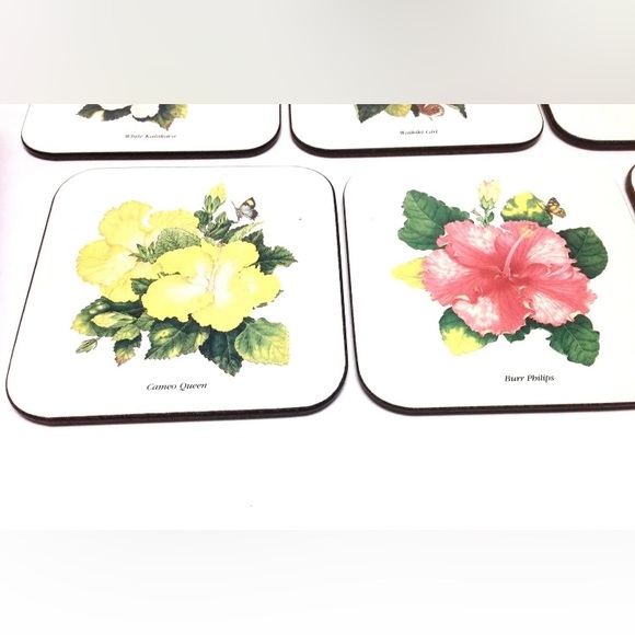 Hawaii Hibiscus Coasters Tropical Flowers Drink Rest Set of 6 - Picture 3 of 7